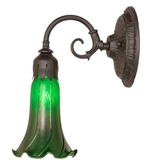 Meyda Lighting Tiffany Pond Lily 6" Oil Rubbed Bronze Wall Sconce With Green Favrile Shade Glass