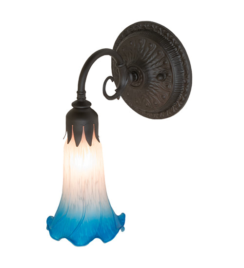 Meyda Lighting Tiffany Pond Lily 6" Oil Rubbed Bronze Wall Sconce With Pink & Blue Shade Glass