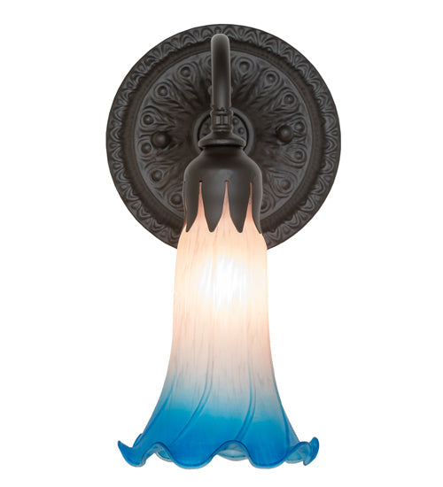 Meyda Lighting Tiffany Pond Lily 6" Oil Rubbed Bronze Wall Sconce With Pink & Blue Shade Glass