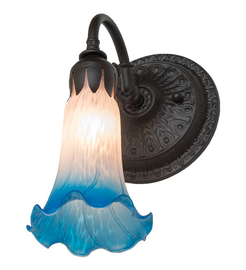 Meyda Lighting Tiffany Pond Lily 6" Oil Rubbed Bronze Wall Sconce With Pink & Blue Shade Glass