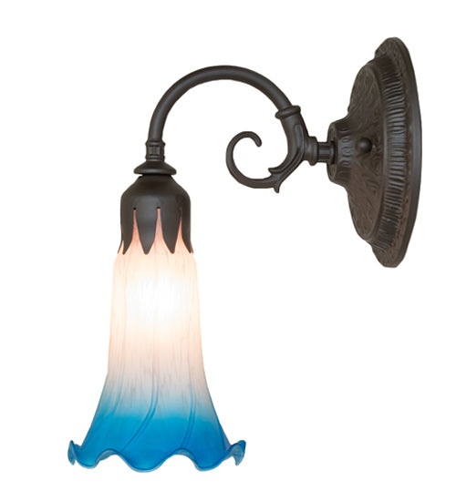 Meyda Lighting Tiffany Pond Lily 6" Oil Rubbed Bronze Wall Sconce With Pink & Blue Shade Glass