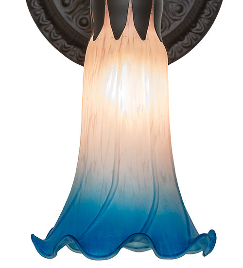 Meyda Lighting Tiffany Pond Lily 6" Oil Rubbed Bronze Wall Sconce With Pink & Blue Shade Glass