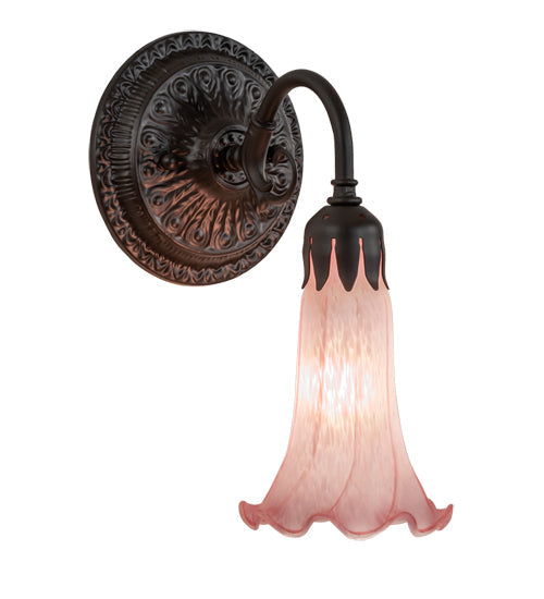 Meyda Lighting Tiffany Pond Lily 6" Oil Rubbed Bronze Wall Sconce With Pink Shade Glass