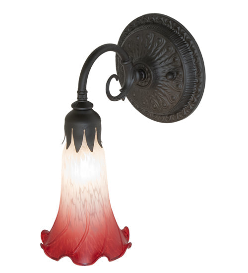 Meyda Lighting Tiffany Pond Lily 6" Oil Rubbed Bronze Wall Sconce With Pink & White Shade Glass