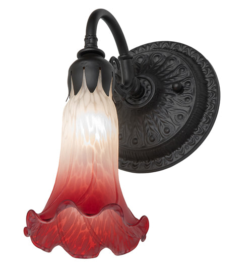 Meyda Lighting Tiffany Pond Lily 6" Oil Rubbed Bronze Wall Sconce With Pink & White Shade Glass