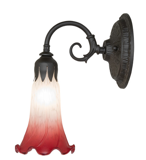 Meyda Lighting Tiffany Pond Lily 6" Oil Rubbed Bronze Wall Sconce With Pink & White Shade Glass