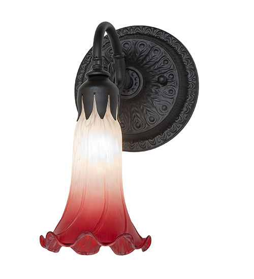 Meyda Lighting Tiffany Pond Lily 6" Oil Rubbed Bronze Wall Sconce With Pink & White Shade Glass