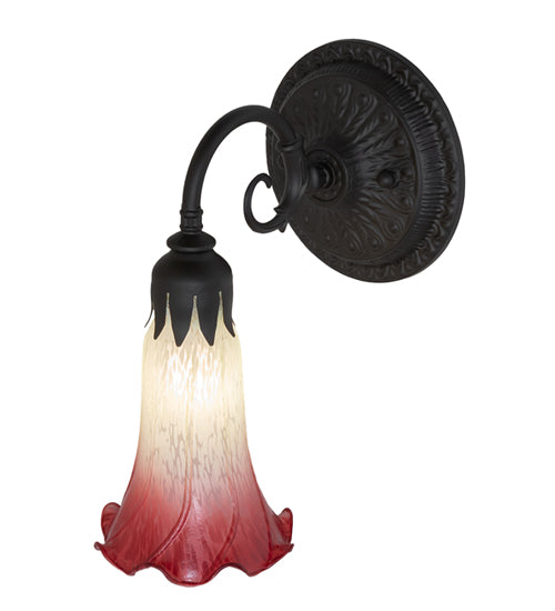 Meyda Lighting Tiffany Pond Lily 6" Oil Rubbed Bronze Wall Sconce With Red & Green Shade Glass