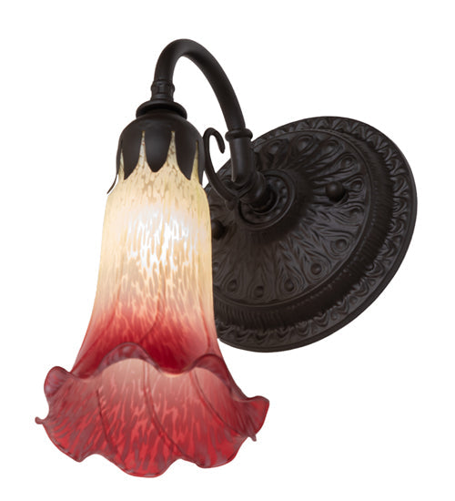 Meyda Lighting Tiffany Pond Lily 6" Oil Rubbed Bronze Wall Sconce With Red & Green Shade Glass