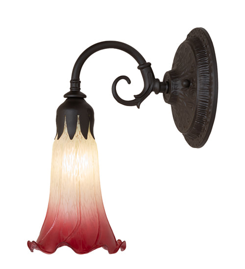 Meyda Lighting Tiffany Pond Lily 6" Oil Rubbed Bronze Wall Sconce With Red & Green Shade Glass