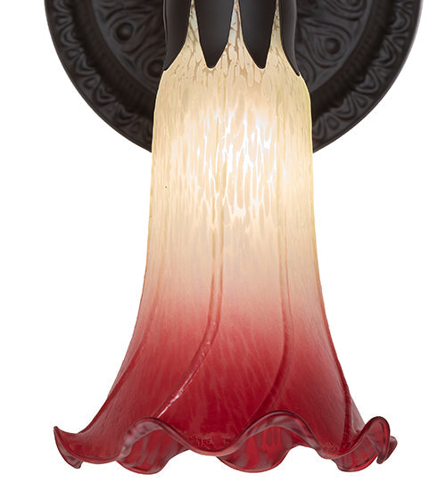 Meyda Lighting Tiffany Pond Lily 6" Oil Rubbed Bronze Wall Sconce With Red & Green Shade Glass