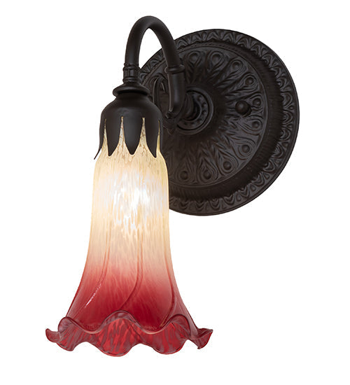 Meyda Lighting Tiffany Pond Lily 6" Oil Rubbed Bronze Wall Sconce With Red & Green Shade Glass