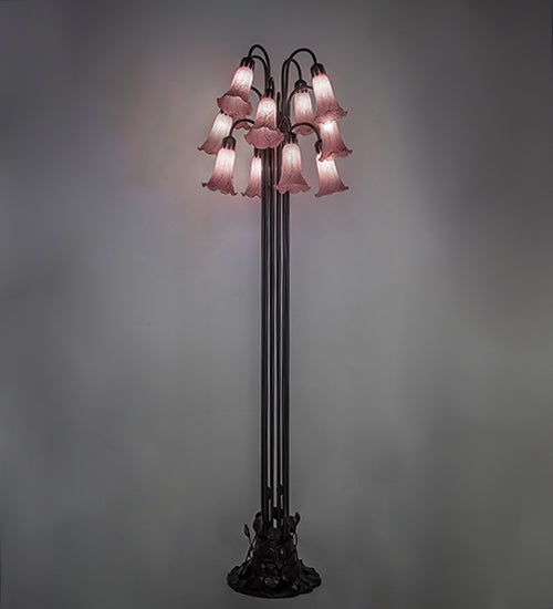 Meyda Lighting Tiffany Pond Lily 60" 12-Light Mahogany Bronze Floor Lamp With Cranberry Red Shade Glass