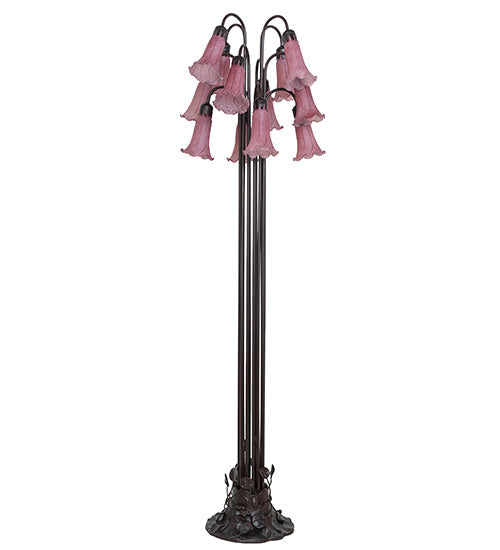 Meyda Lighting Tiffany Pond Lily 60" 12-Light Mahogany Bronze Floor Lamp With Cranberry Red Shade Glass