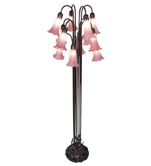 Meyda Lighting Tiffany Pond Lily 60" 12-Light Mahogany Bronze Floor Lamp With Cranberry Red Shade Glass