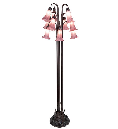 Meyda Lighting Tiffany Pond Lily 60" 12-Light Mahogany Bronze Floor Lamp With Cranberry Red Shade Glass