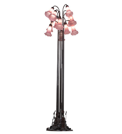 Meyda Lighting Tiffany Pond Lily 60" 12-Light Mahogany Bronze Floor Lamp With Cranberry Red Shade Glass