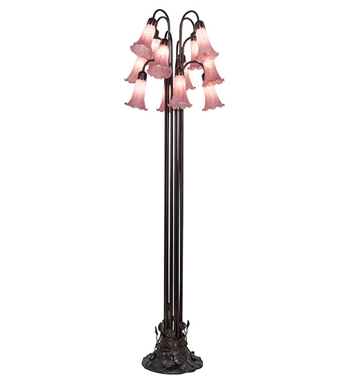 Meyda Lighting Tiffany Pond Lily 60" 12-Light Mahogany Bronze Floor Lamp With Cranberry Red Shade Glass