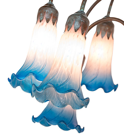 Meyda Lighting Tiffany Pond Lily 61" 12-Light Bronze Floor Lamp With Amber & Blue Shade Glass