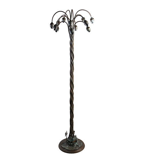 Meyda Lighting Tiffany Pond Lily 61" 12-Light Bronze Floor Lamp With Amber & Blue Shade Glass