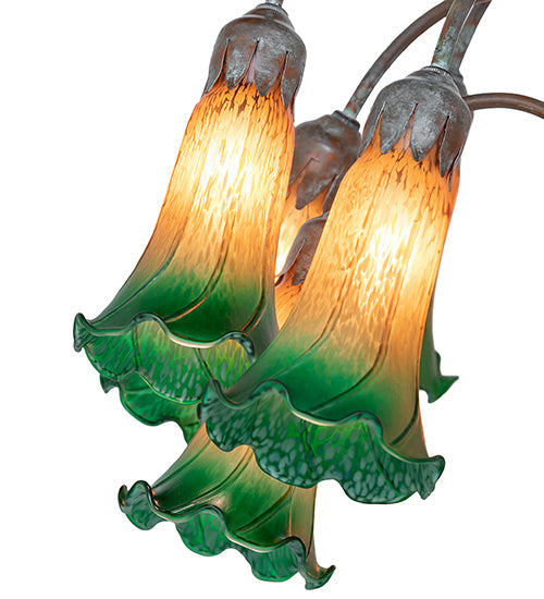 Meyda Lighting Tiffany Pond Lily 61" 12-Light Bronze Floor Lamp With Amber & Green Shade Glass