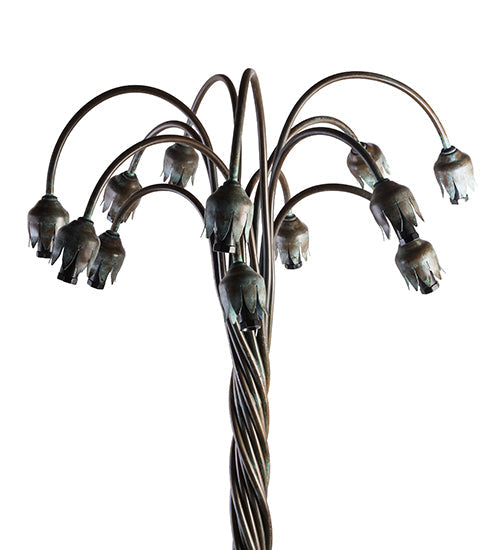 Meyda Lighting Tiffany Pond Lily 61" 12-Light Bronze Floor Lamp With Amber & Green Shade Glass