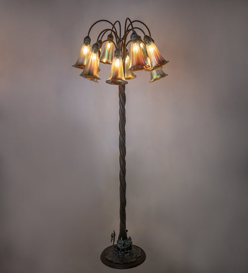 Meyda Lighting Tiffany Pond Lily 61" 12-Light Bronze Floor Lamp With Amber Iridescent Shade Glass