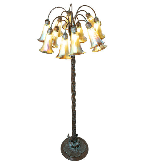 Meyda Lighting Tiffany Pond Lily 61" 12-Light Bronze Floor Lamp With Amber Iridescent Shade Glass