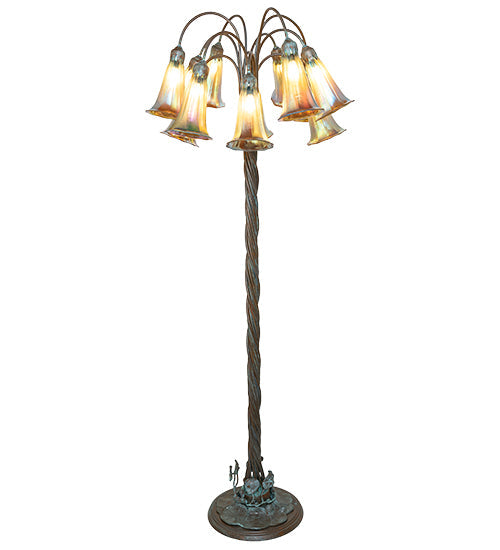 Meyda Lighting Tiffany Pond Lily 61" 12-Light Bronze Floor Lamp With Amber Iridescent Shade Glass