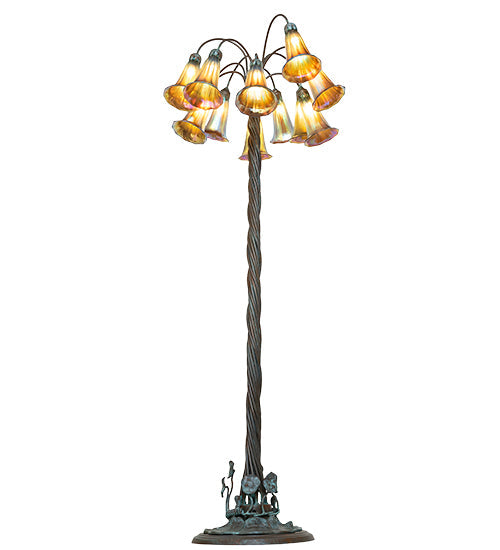 Meyda Lighting Tiffany Pond Lily 61" 12-Light Bronze Floor Lamp With Amber Iridescent Shade Glass