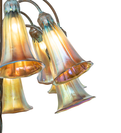 Meyda Lighting Tiffany Pond Lily 61" 12-Light Bronze Floor Lamp With Amber Iridescent Shade Glass