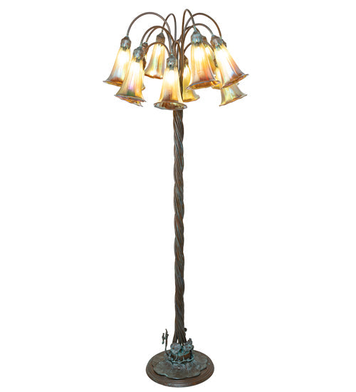 Meyda Lighting Tiffany Pond Lily 61" 12-Light Bronze Floor Lamp With Amber Iridescent Shade Glass