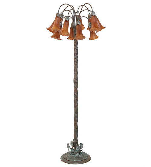 Meyda Lighting Tiffany Pond Lily 61" 12-Light Bronze Floor Lamp With Amber Shade Glass