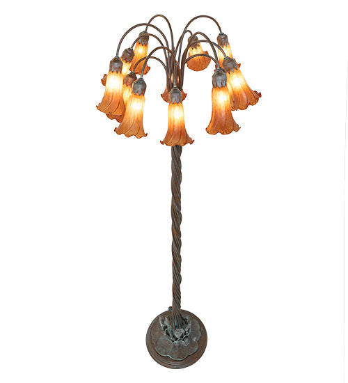 Meyda Lighting Tiffany Pond Lily 61" 12-Light Bronze Floor Lamp With Amber Shade Glass