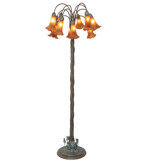 Meyda Lighting Tiffany Pond Lily 61" 12-Light Bronze Floor Lamp With Amber Shade Glass