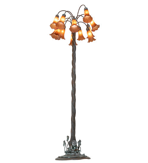 Meyda Lighting Tiffany Pond Lily 61" 12-Light Bronze Floor Lamp With Amber Shade Glass