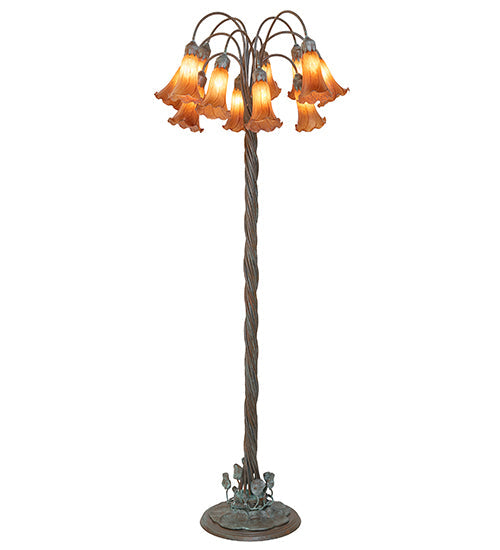 Meyda Lighting Tiffany Pond Lily 61" 12-Light Bronze Floor Lamp With Amber Shade Glass