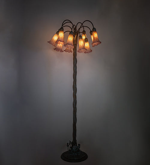 Meyda Lighting Tiffany Pond Lily 61" 12-Light Bronze Floor Lamp With Amber & Violet Shade Glass