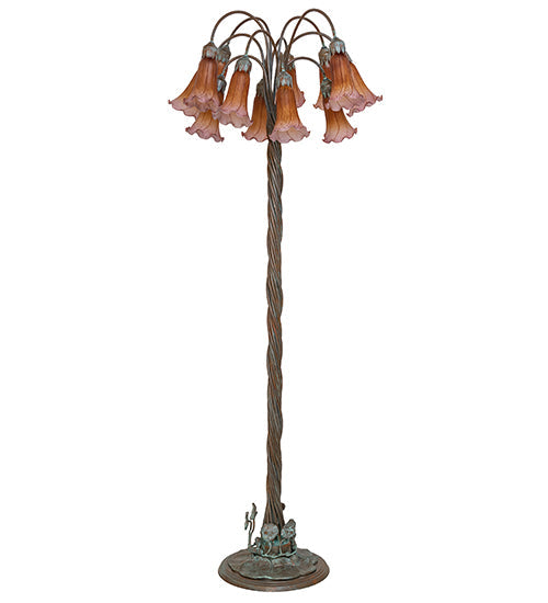 Meyda Lighting Tiffany Pond Lily 61" 12-Light Bronze Floor Lamp With Amber & Violet Shade Glass