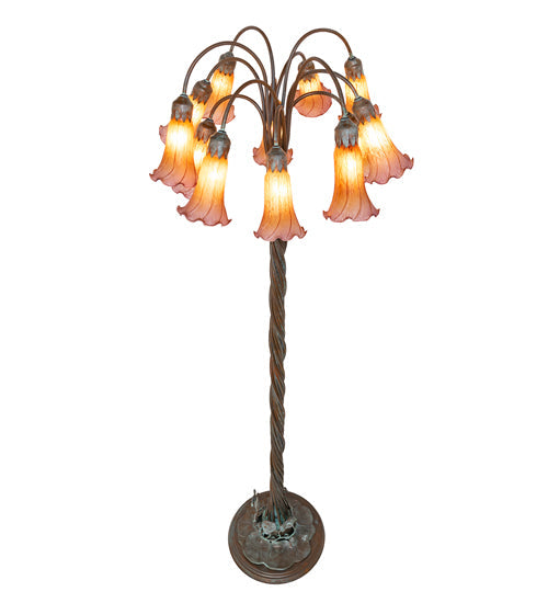 Meyda Lighting Tiffany Pond Lily 61" 12-Light Bronze Floor Lamp With Amber & Violet Shade Glass