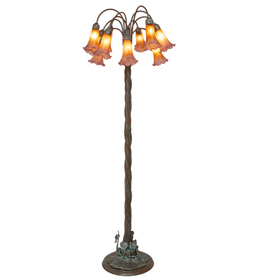 Meyda Lighting Tiffany Pond Lily 61" 12-Light Bronze Floor Lamp With Amber & Violet Shade Glass