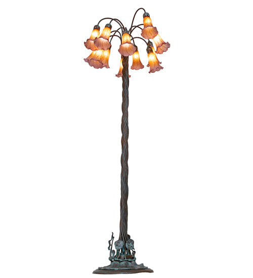 Meyda Lighting Tiffany Pond Lily 61" 12-Light Bronze Floor Lamp With Amber & Violet Shade Glass