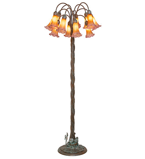 Meyda Lighting Tiffany Pond Lily 61" 12-Light Bronze Floor Lamp With Amber & Violet Shade Glass