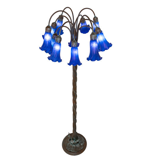 Meyda Lighting Tiffany Pond Lily 61" 12-Light Bronze Floor Lamp With Blue Favrile Shade Glass