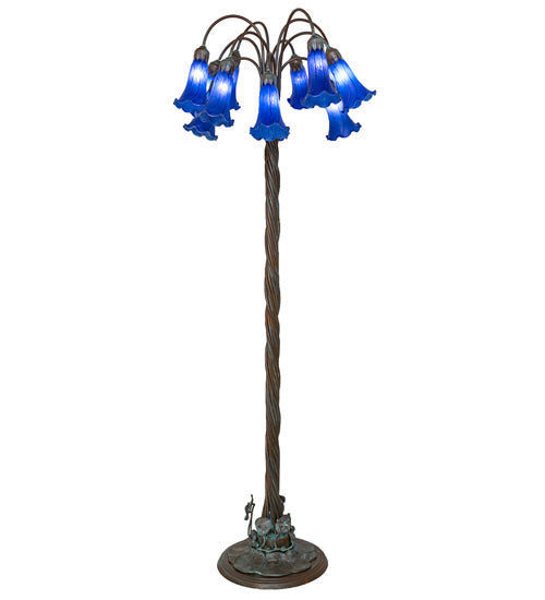 Meyda Lighting Tiffany Pond Lily 61" 12-Light Bronze Floor Lamp With Blue Favrile Shade Glass