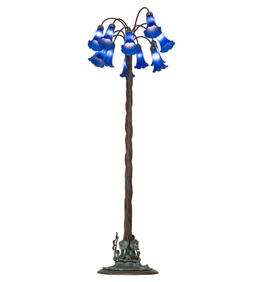 Meyda Lighting Tiffany Pond Lily 61" 12-Light Bronze Floor Lamp With Blue Favrile Shade Glass