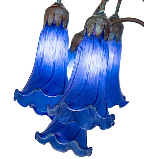 Meyda Lighting Tiffany Pond Lily 61" 12-Light Bronze Floor Lamp With Blue Favrile Shade Glass