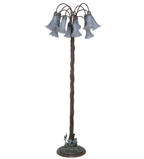 Meyda Lighting Tiffany Pond Lily 61" 12-Light Bronze Floor Lamp With Gray Shade Glass