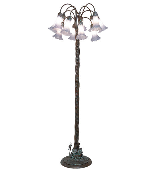 Meyda Lighting Tiffany Pond Lily 61" 12-Light Bronze Floor Lamp With Gray Shade Glass