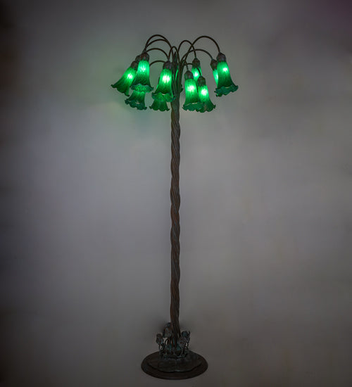 Meyda Lighting Tiffany Pond Lily 61" 12-Light Bronze Floor Lamp With Green Shade Glass